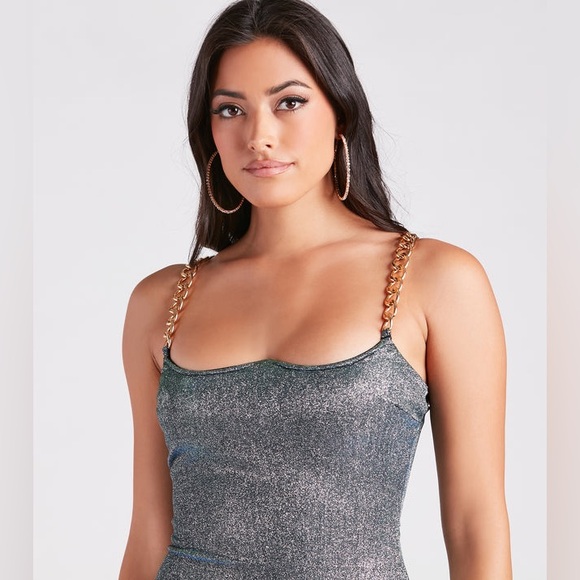 Ready For Chain Strap Glitter Mini Dress - Picture 2 of 5